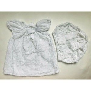 Girl's Size 6M 3-6 Months Two Piece White H&M Dress W/ Bow & Diaper Cover Outfit